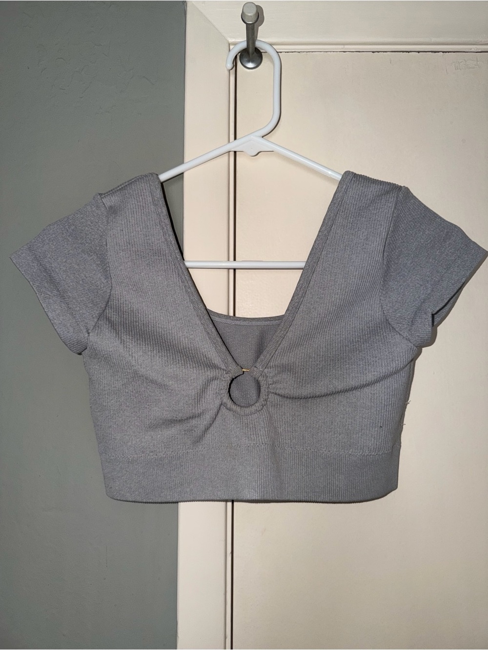 aerie Gray Ribbed Ring-Front Crop Top